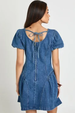 Robe Mini En Denim À Manches Bouffantes