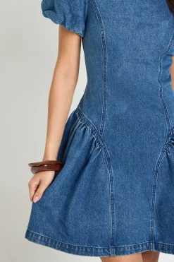 Robe Mini En Denim À Manches Bouffantes