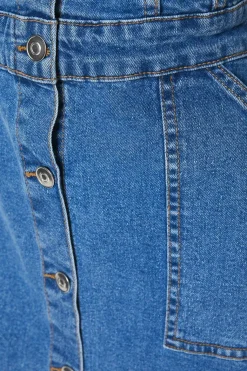 Robe Mini en Denim à Manches Courtes Petite Taille