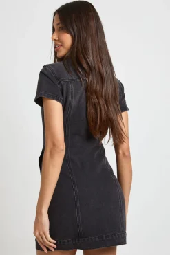 boohoo Robe Mini En Denim À Manches Courtes Style Western<Femme Denim|Denim