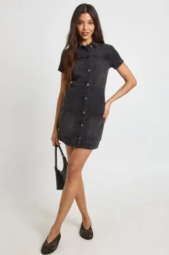 boohoo Robe Mini En Denim À Manches Courtes Style Western<Femme Denim|Denim