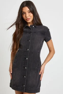 boohoo Robe Mini En Denim À Manches Courtes Style Western<Femme Denim|Denim