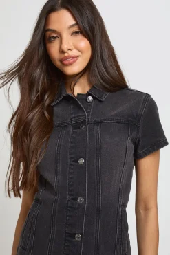 boohoo Robe Mini En Denim À Manches Courtes Style Western<Femme Denim|Denim