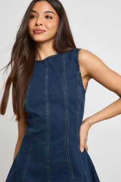 boohoo Robe Mini En Denim Sans Manches À Détails De Coutures<Femme Denim|Denim