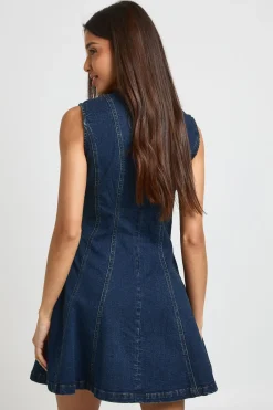 boohoo Robe Mini En Denim Sans Manches À Détails De Coutures<Femme Denim|Denim