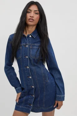 boohoo Robe Mini En Denim Western<Femme Denim|Denim
