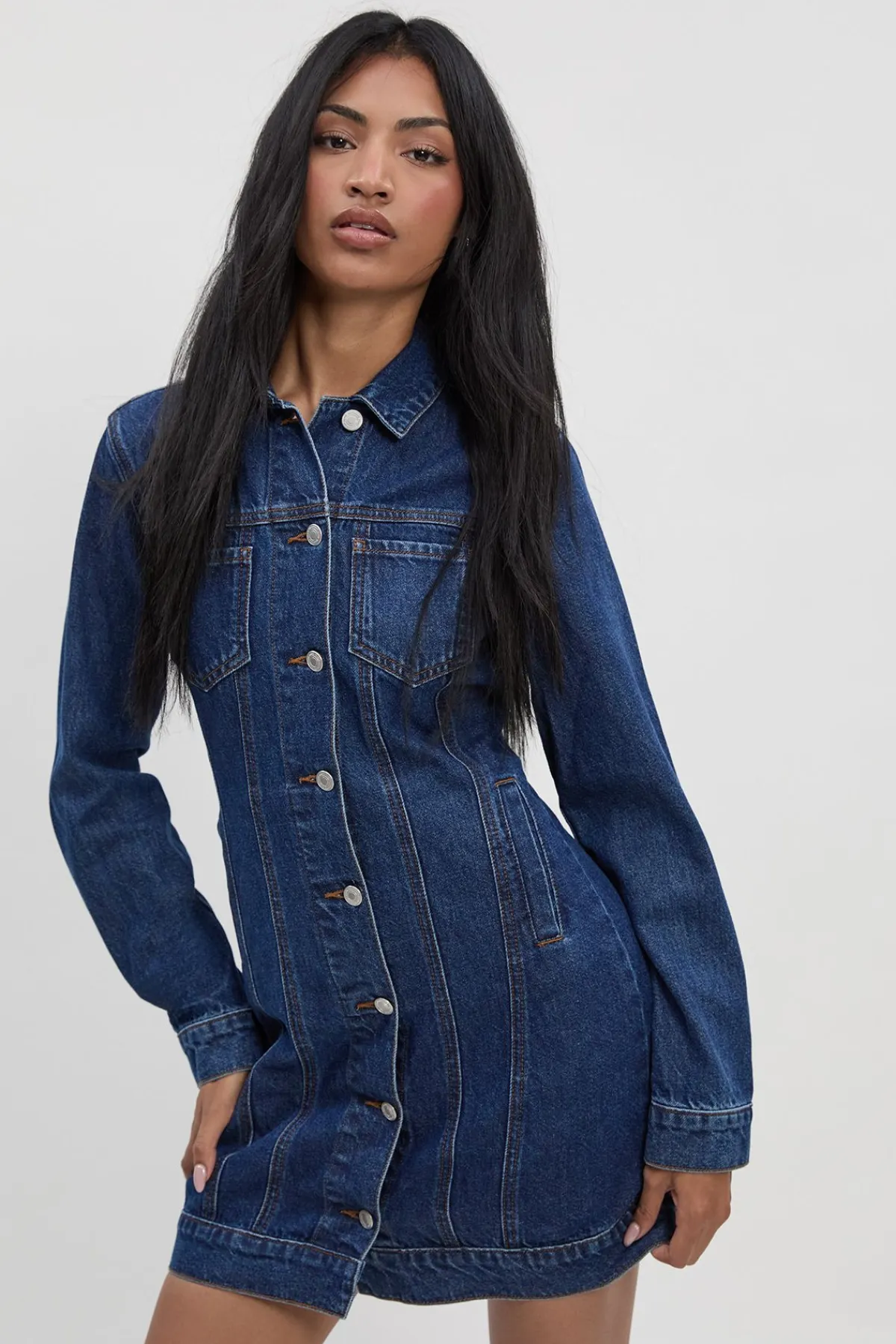 boohoo Robe Mini En Denim Western<Femme Denim|Denim