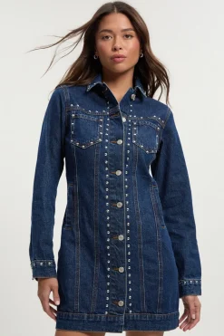 Robe mini en denim western cloutée