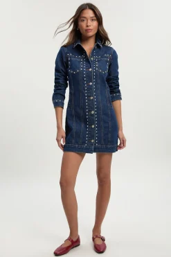 Robe mini en denim western cloutée