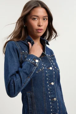 Robe mini en denim western cloutée