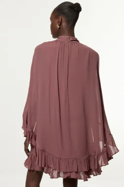 Robe Mini En Georgette De Viscose Tissée Avec Cape