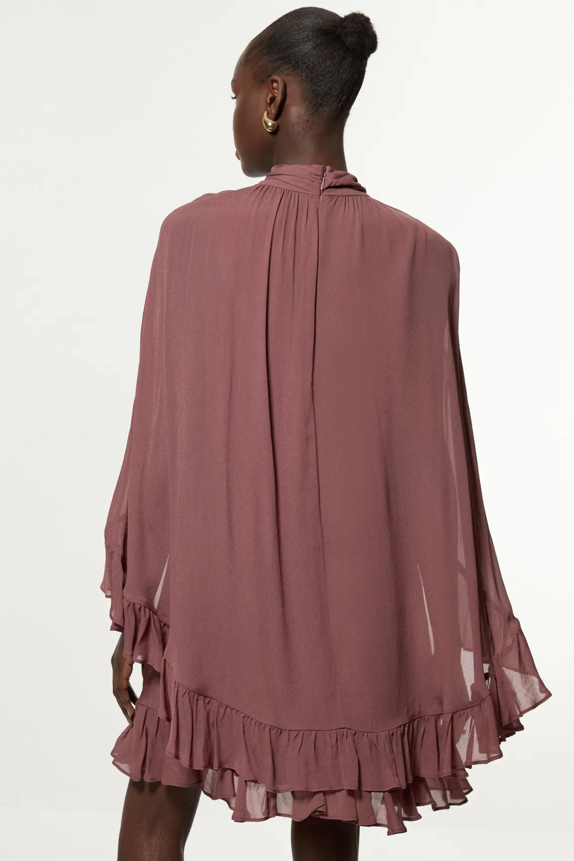 Robe Mini En Georgette De Viscose Tissée Avec Cape
