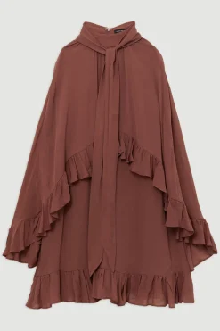 Robe Mini En Georgette De Viscose Tissée Avec Cape