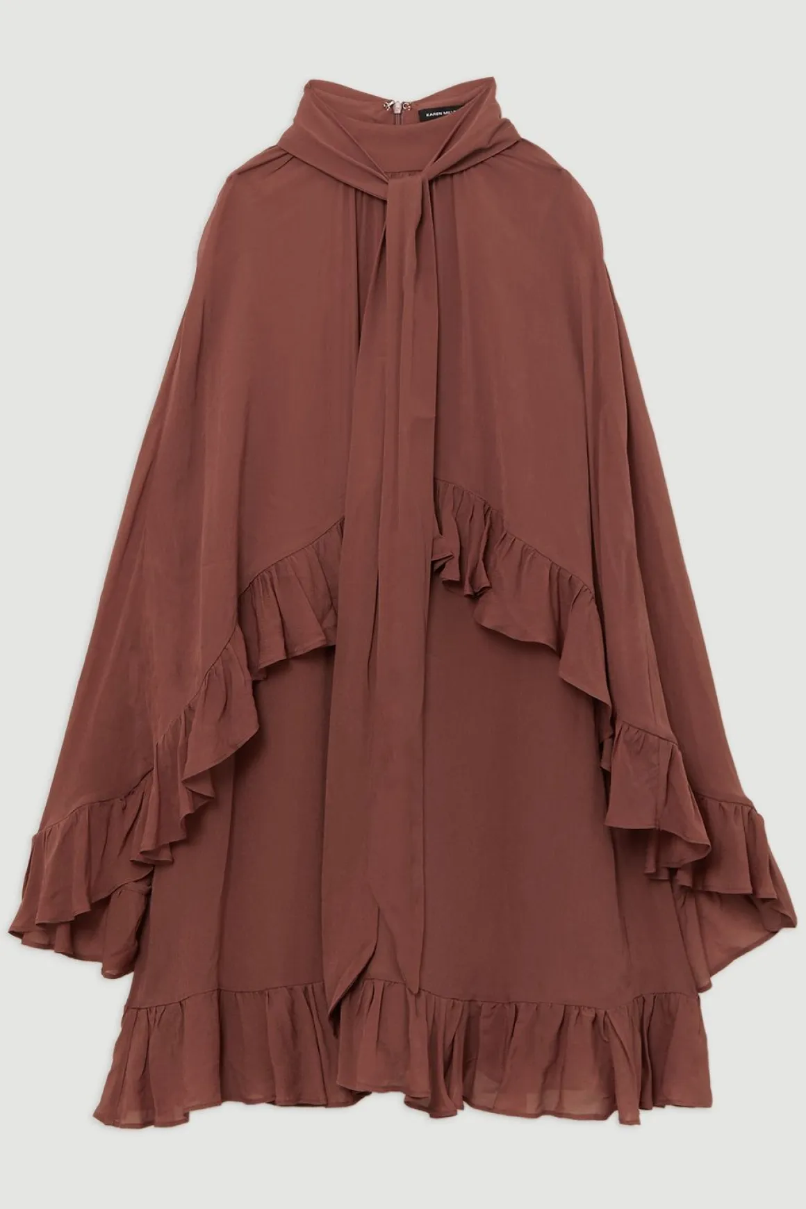 Robe Mini En Georgette De Viscose Tissée Avec Cape