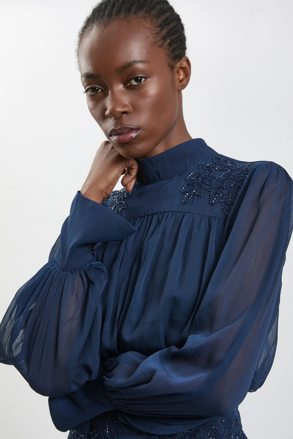 Robe Mini En Georgette Ornée À La Main