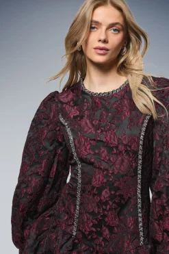 Robe Mini en Jacquard à Finitions Ornementées
