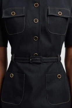 KarenMillen Robe Mini en Jean Ajustée avec Ceinture - Petite Taille<Femme Tailleurs|Denim