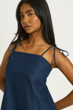 Robe Mini En Jean À Bretelles Et Ourlet Asymétrique