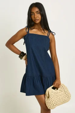Robe Mini En Jean À Bretelles Et Ourlet Asymétrique