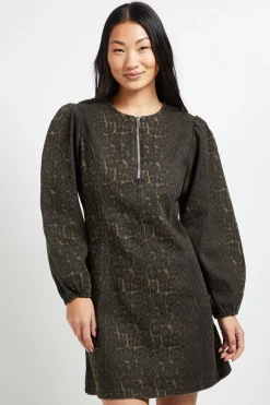 Robe Mini en Jean à Imprimé Léopard avec Zip Devant - Taille Petite