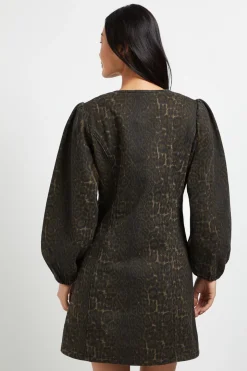 Robe Mini en Jean à Imprimé Léopard avec Zip Devant - Taille Petite