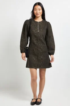 Robe Mini en Jean à Imprimé Léopard avec Zip Devant - Taille Petite