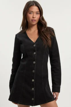 Robe Mini En Jean À Manches Longues Évasée