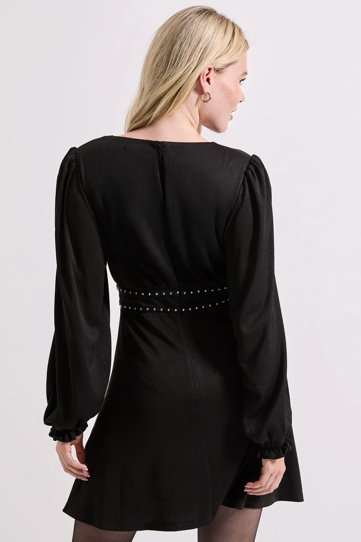 Robe Mini en Jersey avec Détail Clouté à la Taille