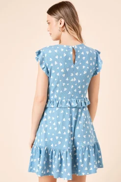 Dorothy Perkins Robe Mini en Jersey Bleu à Détails Volantés et Motif Cœur<Femme Robes|Toutes Les Robes