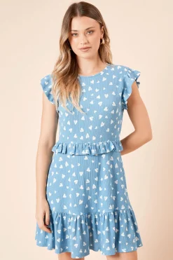 Dorothy Perkins Robe Mini en Jersey Bleu à Détails Volantés et Motif Cœur<Femme Robes|Toutes Les Robes