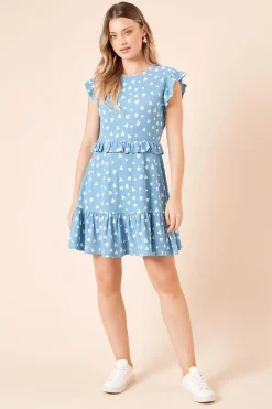 Dorothy Perkins Robe Mini en Jersey Bleu à Détails Volantés et Motif Cœur<Femme Robes|Toutes Les Robes