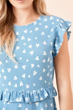 Dorothy Perkins Robe Mini en Jersey Bleu à Détails Volantés et Motif Cœur<Femme Robes|Toutes Les Robes