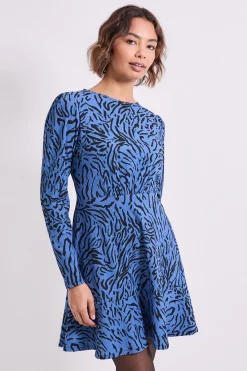 Dorothy Perkins Robe Mini en Jersey Bleu à Motif Zèbre avec Détail Jupe Portefeuille<Femme Toutes Les Robes|Robes À Manches Longues