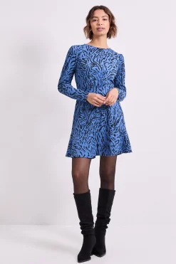Dorothy Perkins Robe Mini en Jersey Bleu à Motif Zèbre avec Détail Jupe Portefeuille<Femme Toutes Les Robes|Robes À Manches Longues