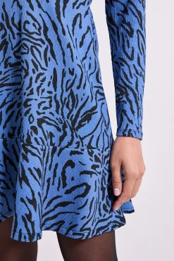 Dorothy Perkins Robe Mini en Jersey Bleu à Motif Zèbre avec Détail Jupe Portefeuille<Femme Toutes Les Robes|Robes À Manches Longues