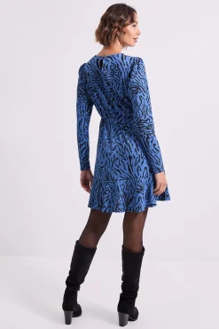 Dorothy Perkins Robe Mini en Jersey Bleu à Motif Zèbre avec Détail Jupe Portefeuille<Femme Toutes Les Robes|Robes À Manches Longues