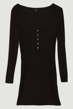 Robe mini en jersey côtelé de viscose luxueuse à col rond plongeant