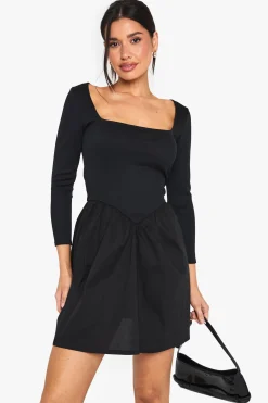 Robe Mini En Jersey Côtelé Mélange Coton À Manches Longues Coupe Tall