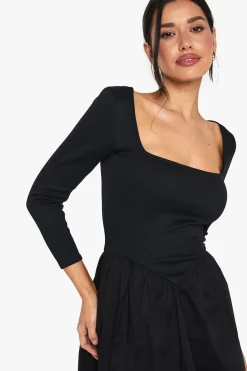 Robe Mini En Jersey Côtelé Mélange Coton À Manches Longues Coupe Tall
