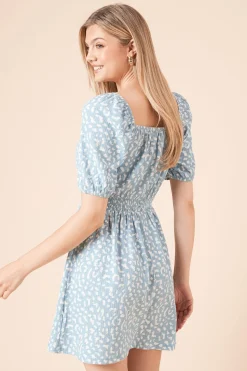 Robe Mini En Jersey À Imprimé Léopard Avec Manches Bouffantes Et Buste Froncé
