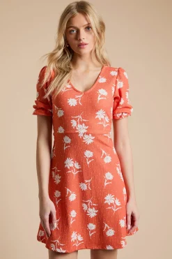 Robe Mini En Jersey À Manches Courtes, Col V Et Imprimé Marguerites
