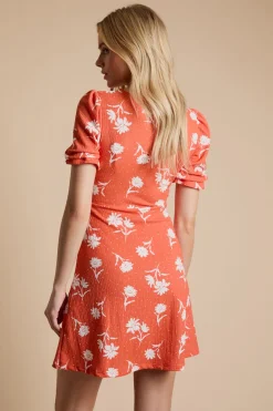 Robe Mini En Jersey À Manches Courtes, Col V Et Imprimé Marguerites
