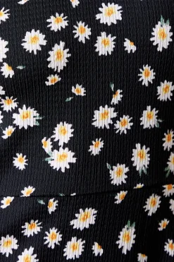 Robe Mini en Jersey à Manches Courtes et Col V Motif Marguerites