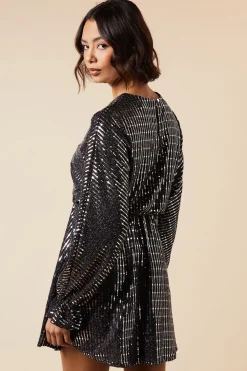 Dorothy Perkins Robe Mini en Jersey Métallisé à Manches Longues<Femme Robes À Manches Longues|Robes
