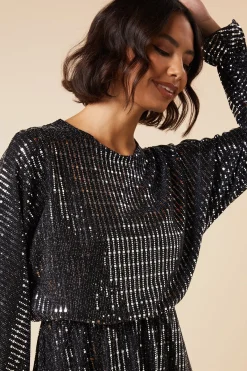 Dorothy Perkins Robe Mini en Jersey Métallisé à Manches Longues<Femme Robes À Manches Longues|Robes