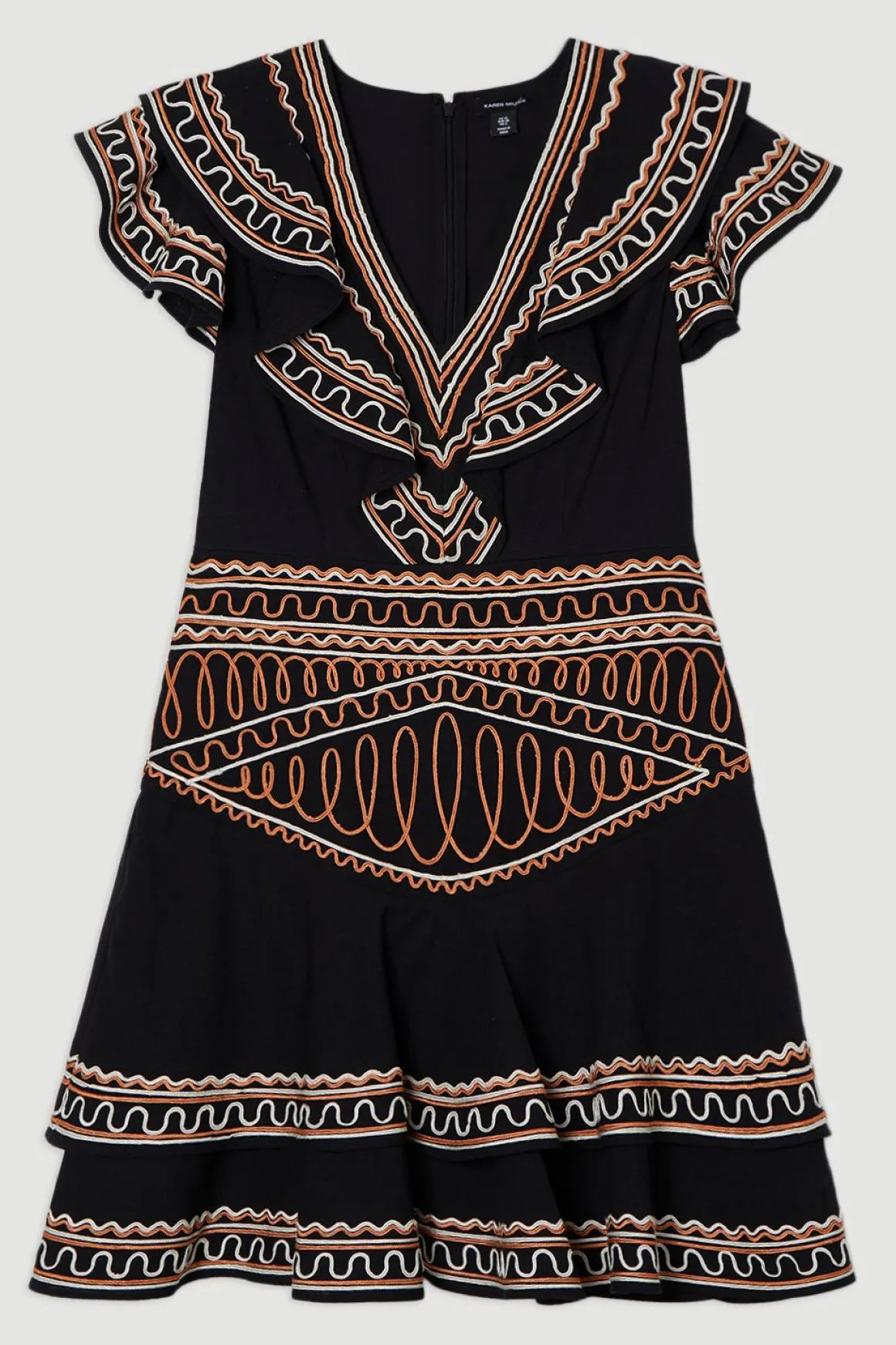 Robe mini en lin de coton brodé tissé à décolleté plongeant