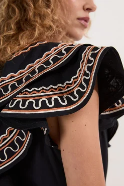 Robe mini en lin de coton brodé tissé à décolleté plongeant