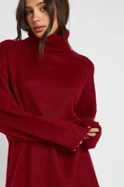 Robe mini en maille brossée ultra douce avec col roulé