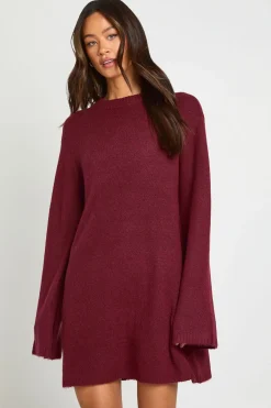 boohoo Robe Mini En Maille À Col Rond Et Manches Évasées Pour Grande Taille<Femme Pulls Et Gilets|Toutes Les Mailles