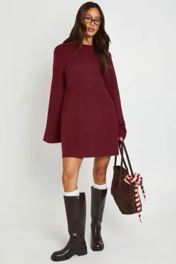 boohoo Robe Mini En Maille À Col Rond Et Manches Évasées Pour Grande Taille<Femme Pulls Et Gilets|Toutes Les Mailles